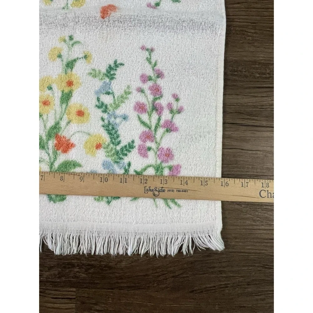 Vtg 1970s Dundee‎ Pink & Blue Flower Power Towel, Hand Towel, & Washcloth Fringe